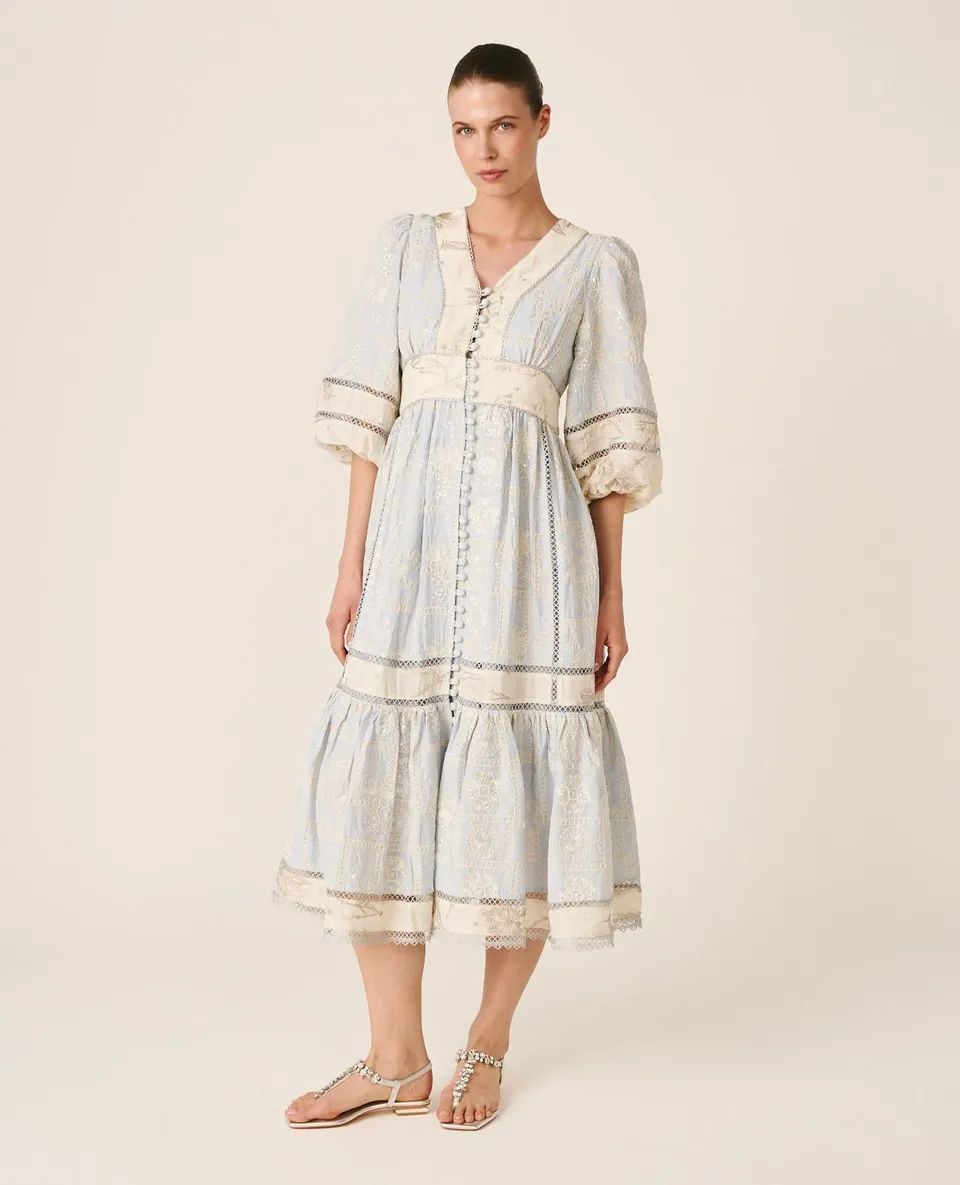alma-en-pena-geometric-midi-kleid-blau image 1
