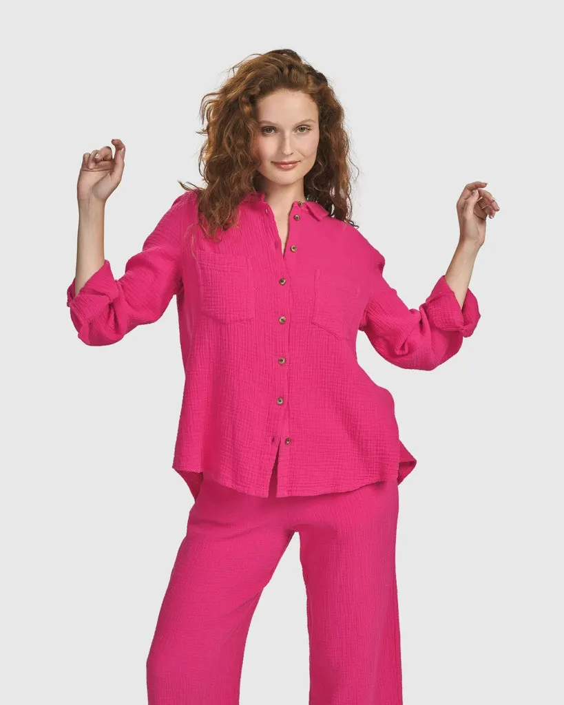 alembika-recreation-button-down-bluse-fuchsia image 1