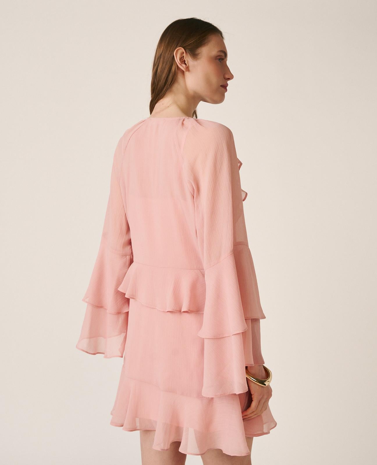 alma-en-pena-minikleid-aus-chiffon-mit-trompeten-rmeln-rosa image 6