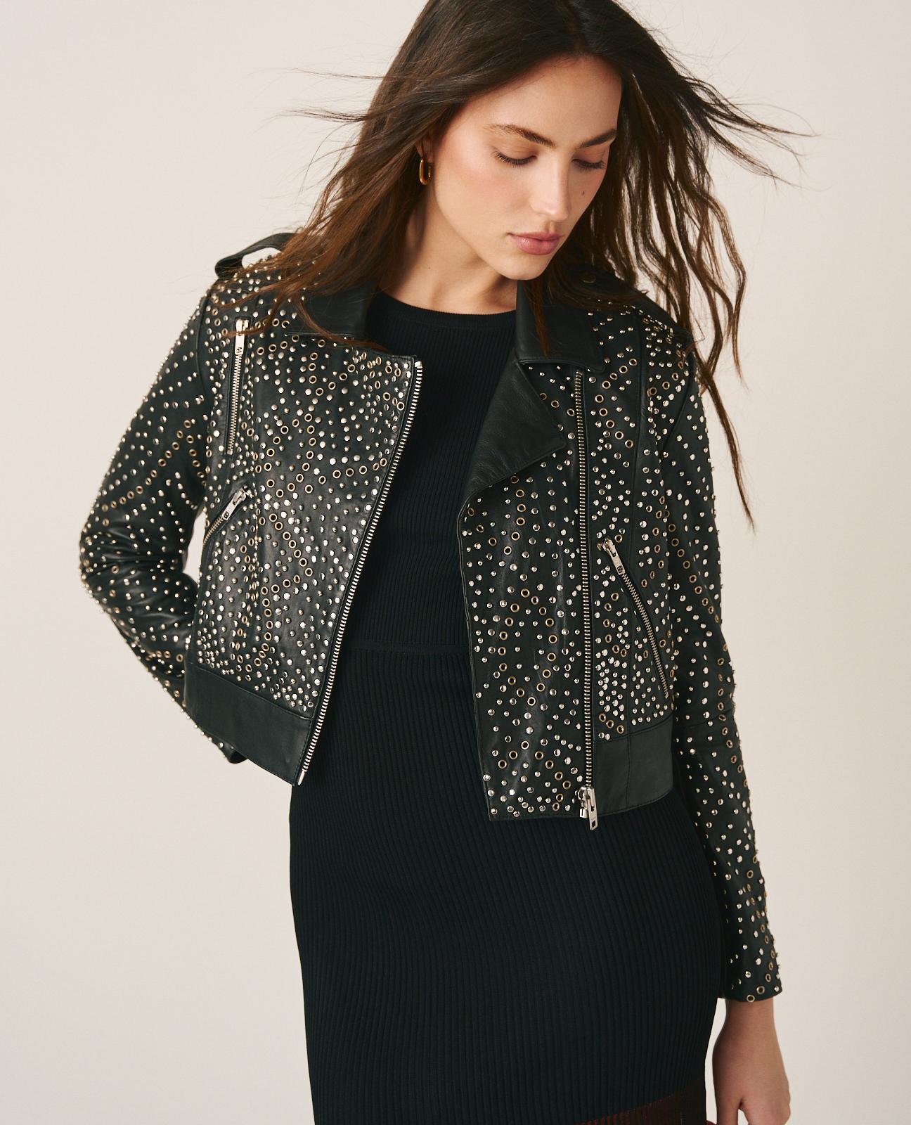 alma-en-pena-bikerjacke-mit-openwork-nieten-damen image 2