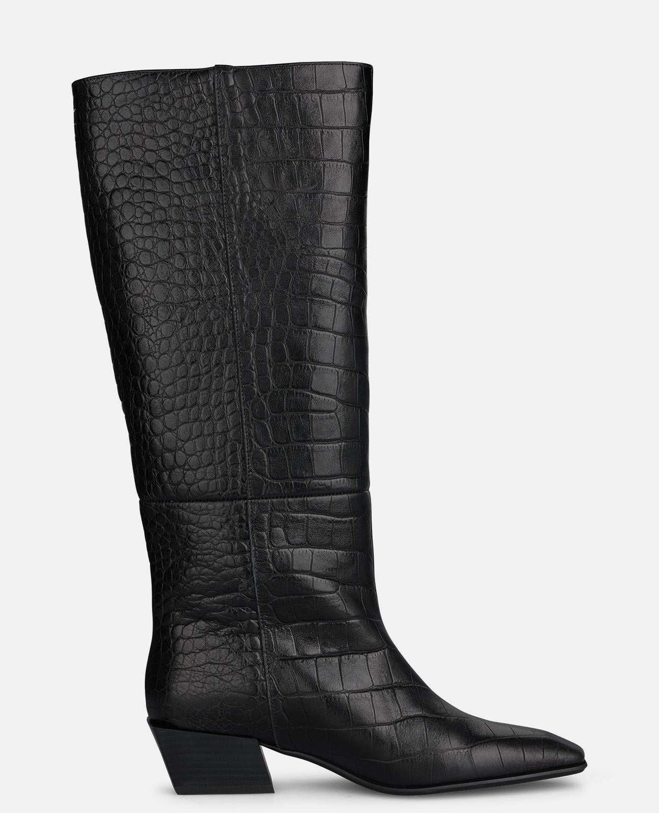alma-en-pena-animal-print-lederstiefel-mit-blockabsatz-schwarz image 1