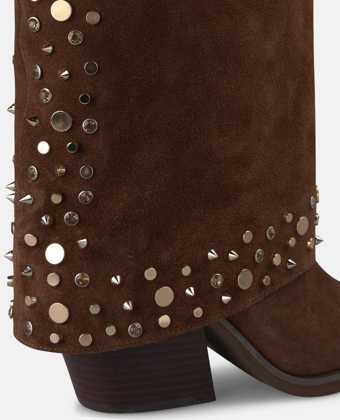 alma-en-pena-stiefel-wildleder-camel-nieten-und-schnalle-8-cm-blockabsatz image 5