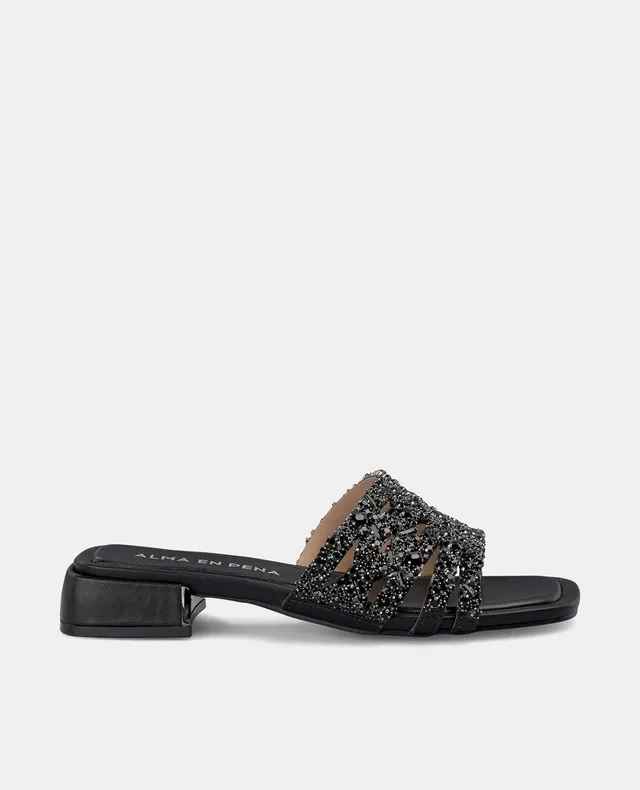 alma-en-pena-flache-strass-sandale-riemen-sandale-3-5-cm-in-schwarz image 1
