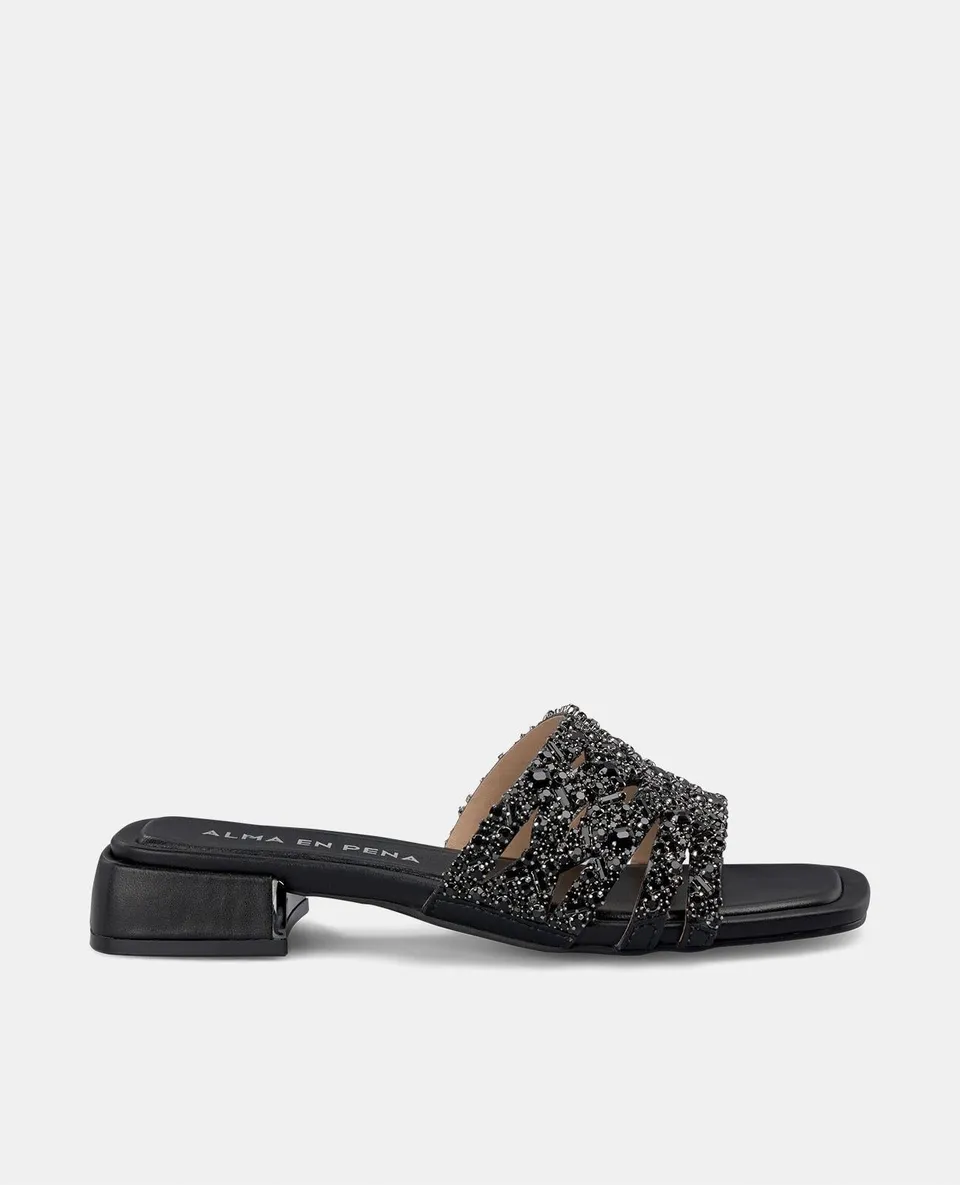 alma-en-pena-flache-strass-sandale-riemen-sandale-3-5-cm-in-schwarz image 1