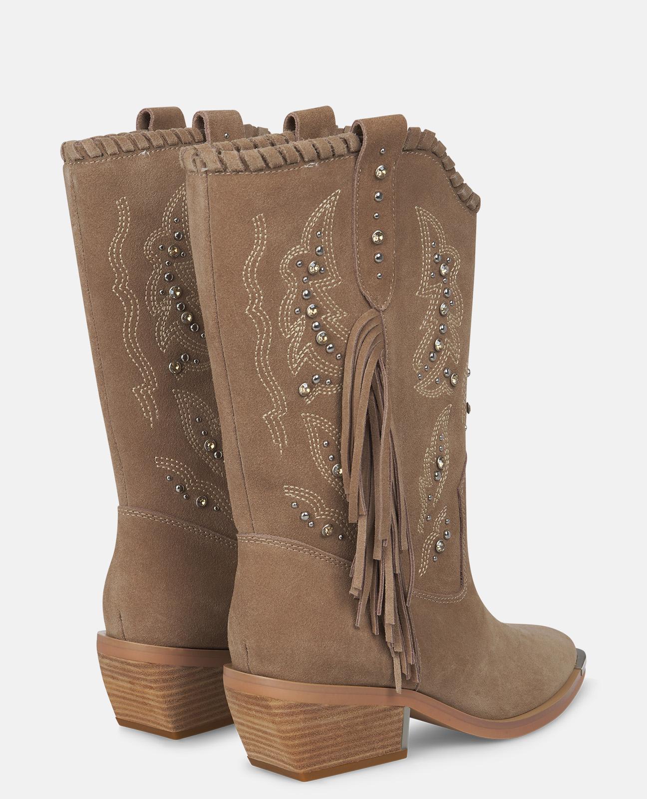 alma-en-pena-flacher-stiefel-mit-fransen-spitz-strass-4-5-cm-absatz-vison image 3