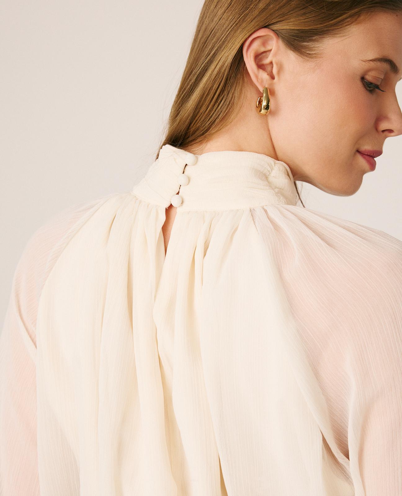 alma-en-pena-chiffon-bluse-mit-drapierung-wei-e-bluse-mit-puff-rmeln image 5