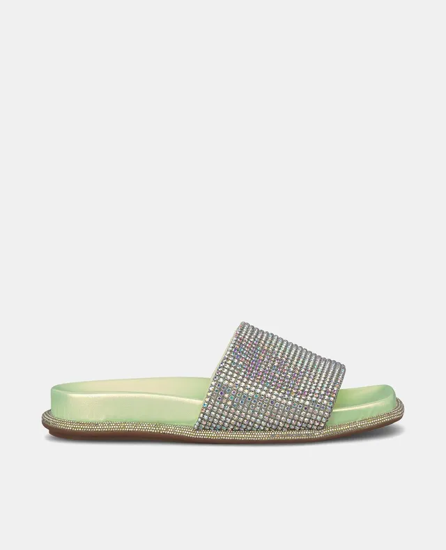 alma-en-pena-flache-sandale-mit-strass-riemen-in-gr-n-eckig image 1