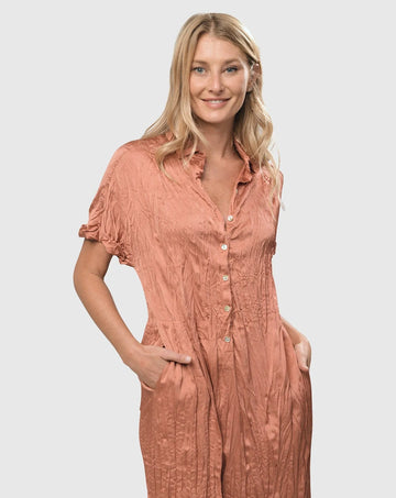 alembika-crinkle-maxi-shirtdress-coral-hemdblusenkleid image 2
