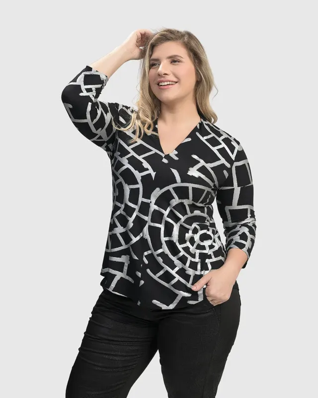 alembika-hypnotic-signature-v-neck-top-silver image 1