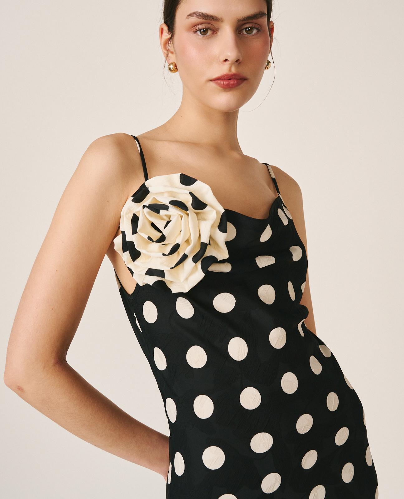 alma-en-pena-polka-dot-dress-schwarz-midi-satinkleid-rmellos image 4