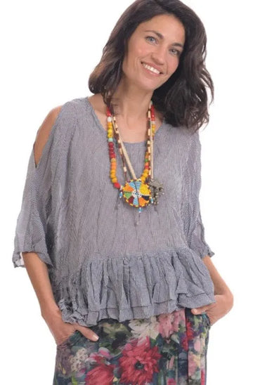 alembika-rhys-ruffled-blouse-gingham-cold-shoulder-bluse image 2