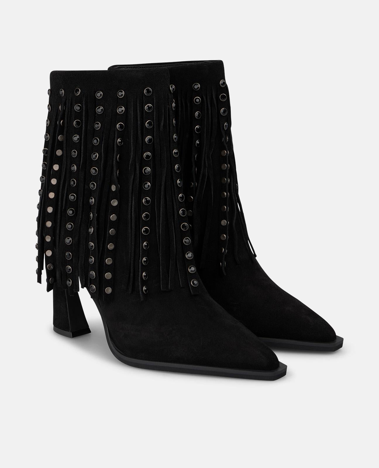 alma-en-pena-suede-stiefeletten-mit-fransen-nieten-9-cm-schwarz image 2