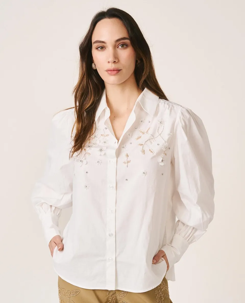 alma-en-pena-popeline-bluse-mit-strass-wei-baumwolle image 1
