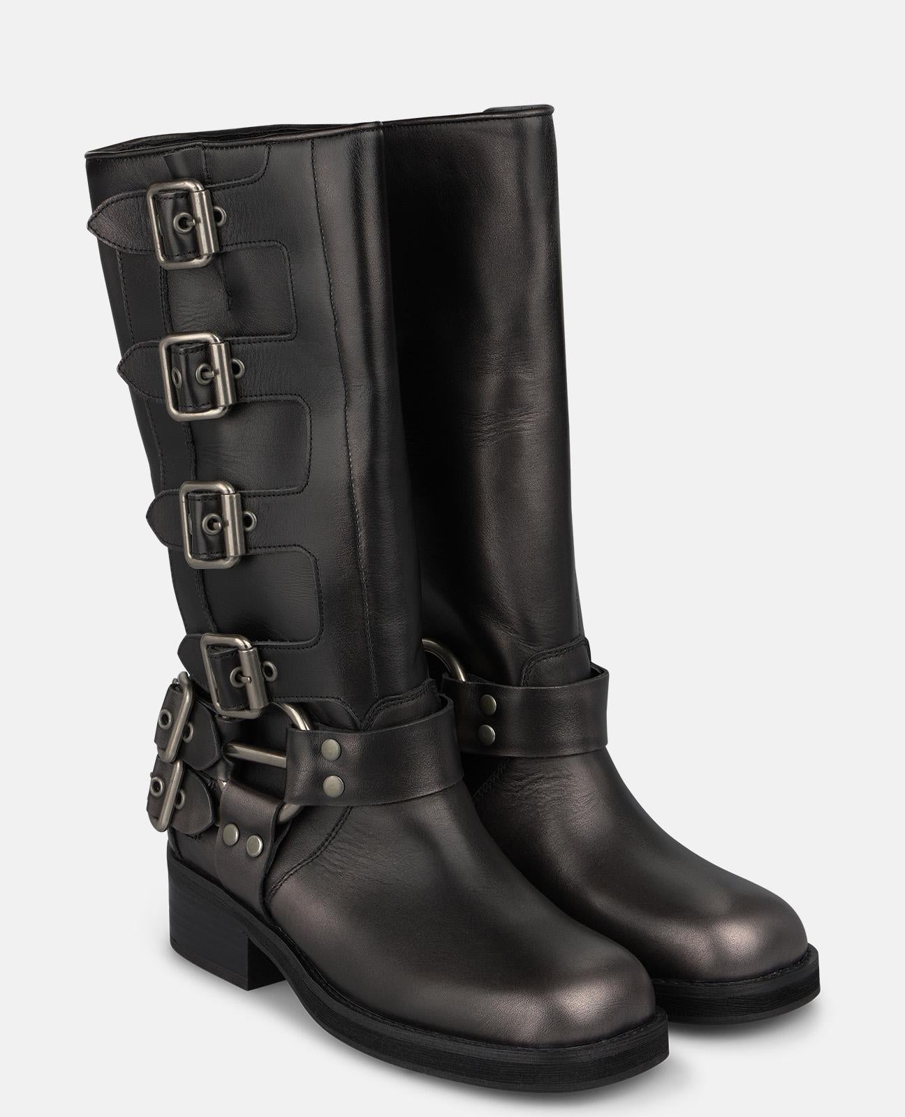 alma-en-pena-63932-leder-stiefel-mit-schnallen-silber-grau-4-5-cm-blockabsatz image 2