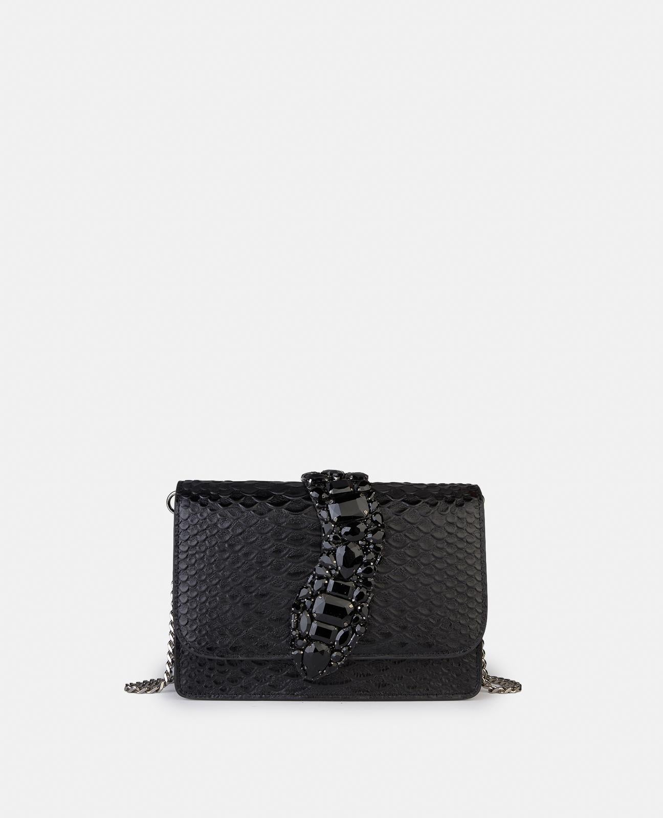 alma-en-pena-snake-schultertasche-schwarz-leder-mit-kette image 1
