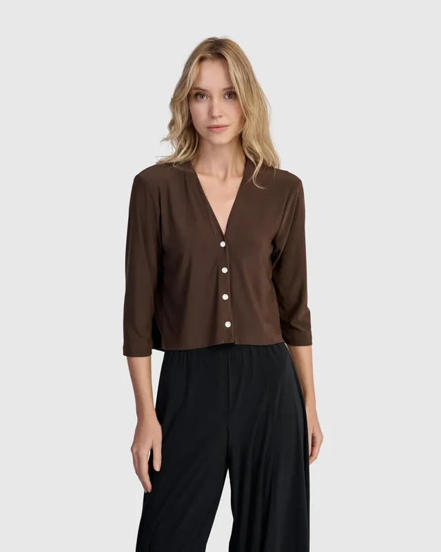 alembika-essential-slinky-cropped-cardigan-sepia image 1