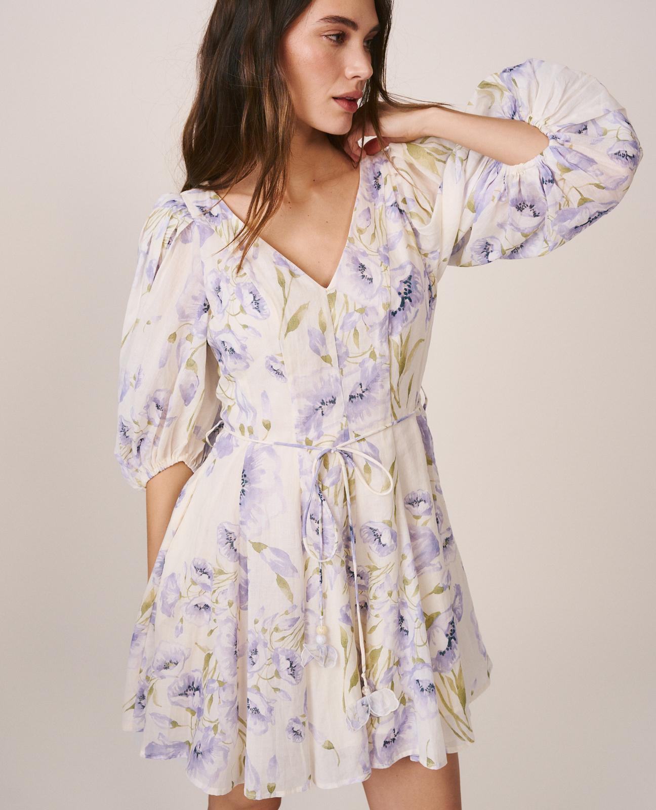 alma-en-pena-minikleid-floral-puff-rmel-v-ausschnitt-viskose image 3