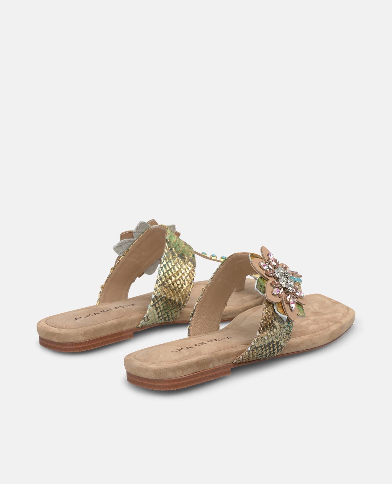 alma-en-pena-flache-t-riemen-sandalen-mit-perlenblume-arena image 4