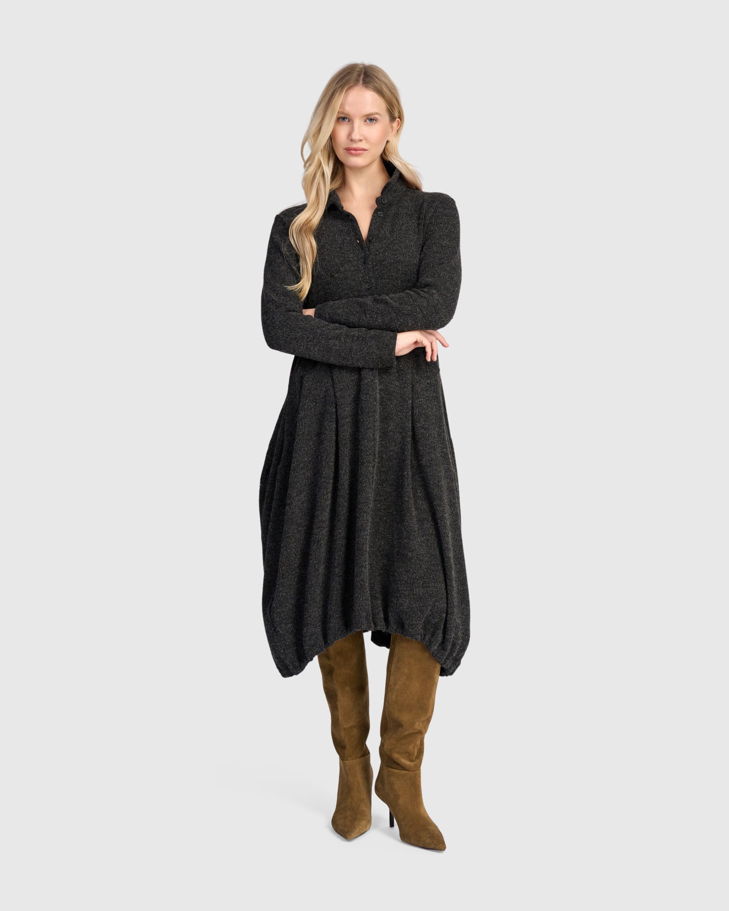 alembika-urban-marl-knit-draped-pockets-kleid-shadow image 1
