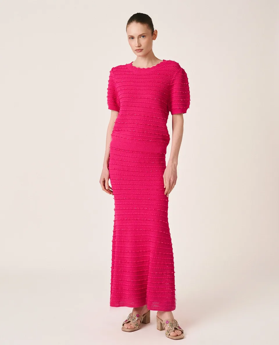 alma-en-pena-strickrock-joya-fuchsia-midi-in-meerjungfrauen-form image 1