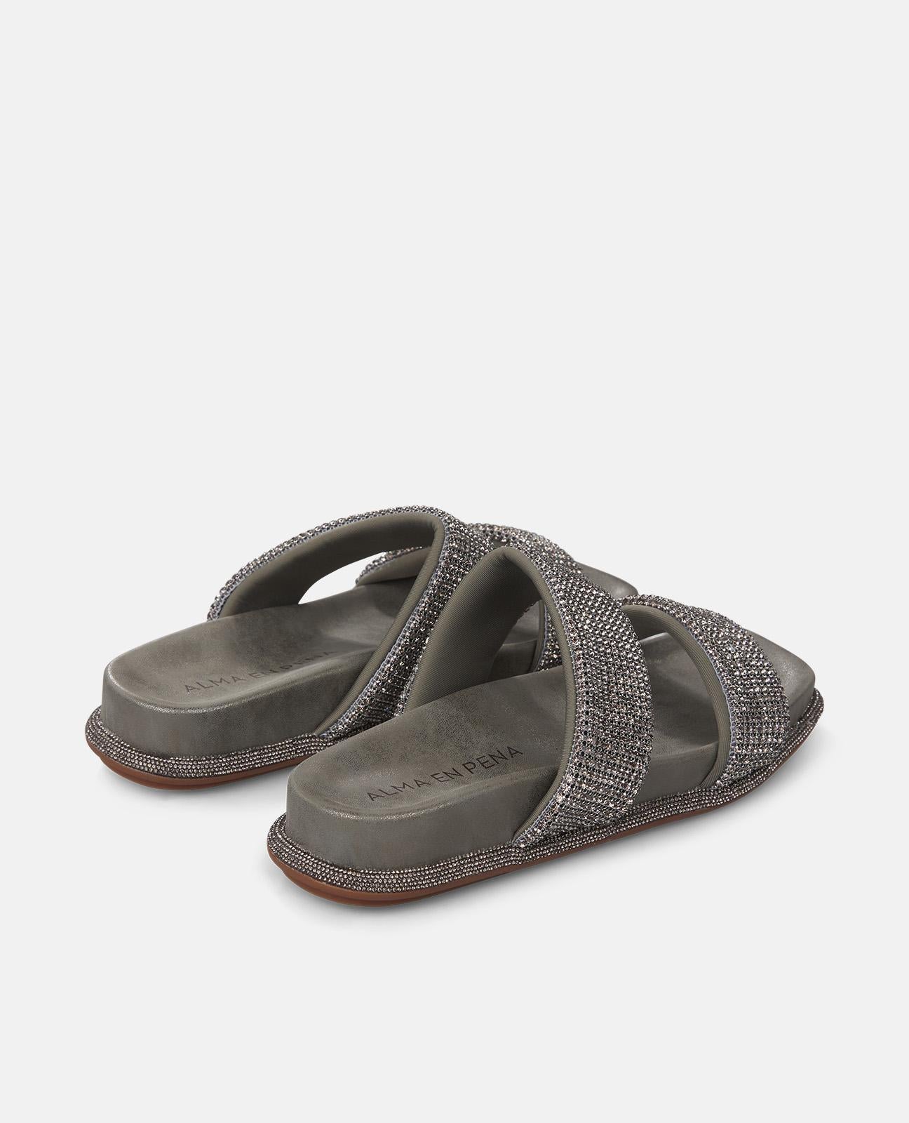 alma-en-pena-padded-straps-sandal-flache-sandale-silber-mit-strass-2-cm image 3