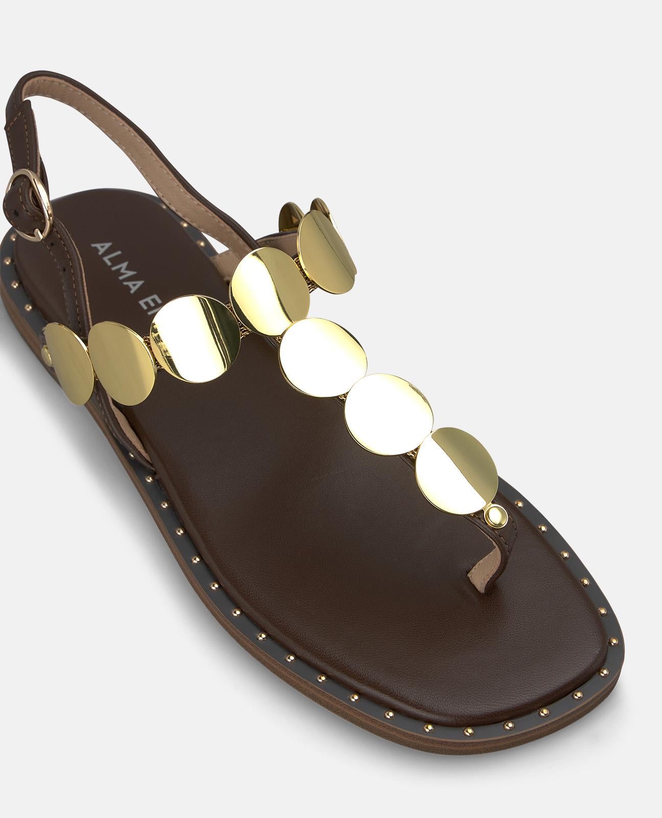 alma-en-pena-flache-zehensandale-braun-leder-mit-nieten image 4