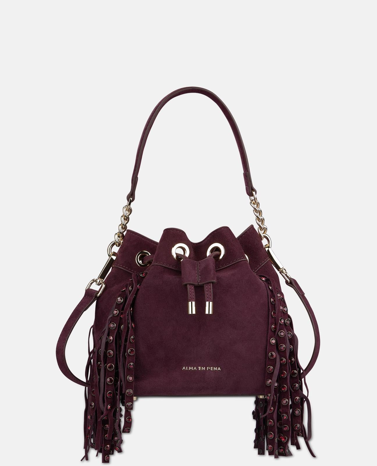 alma-en-pena-candy-bag-aus-veloursleder-mit-fransen-bordeaux image 3