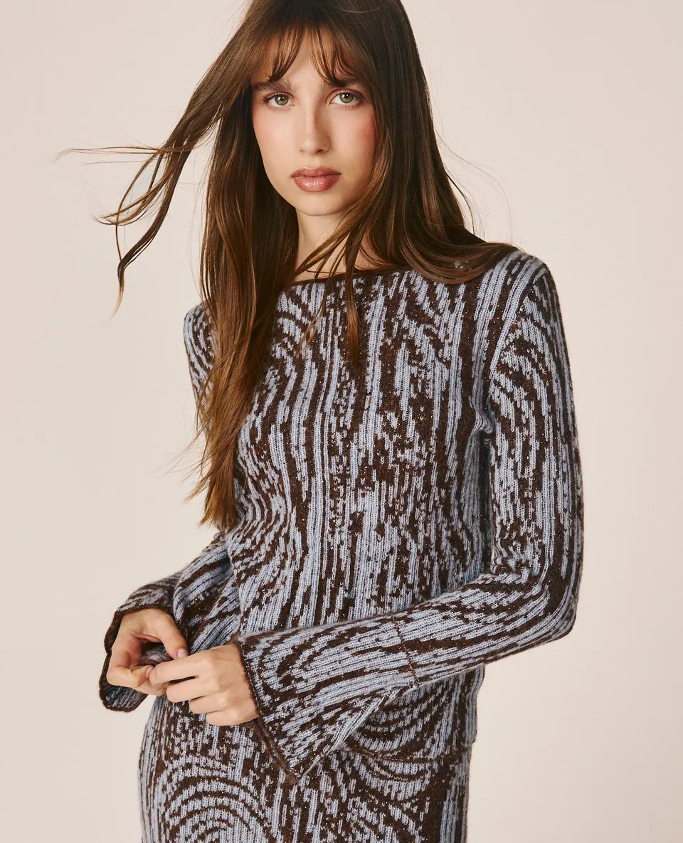 alma-en-pena-strickpullover-mit-abstrakt-print-braun-pullover image 1