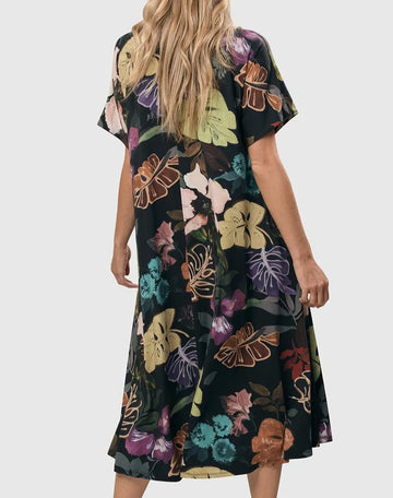 alembika-bali-trapeze-dress-leaves-multi-damen-a-linien-kleid-midi image 6