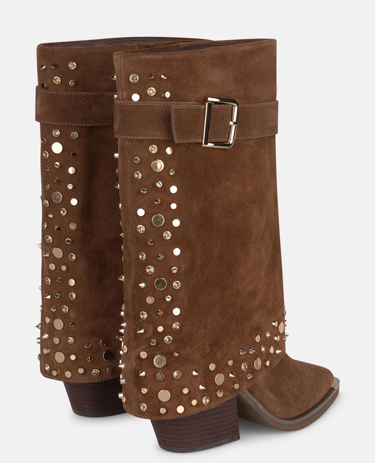 alma-en-pena-stiefel-wildleder-camel-nieten-und-schnalle-8-cm-blockabsatz image 4