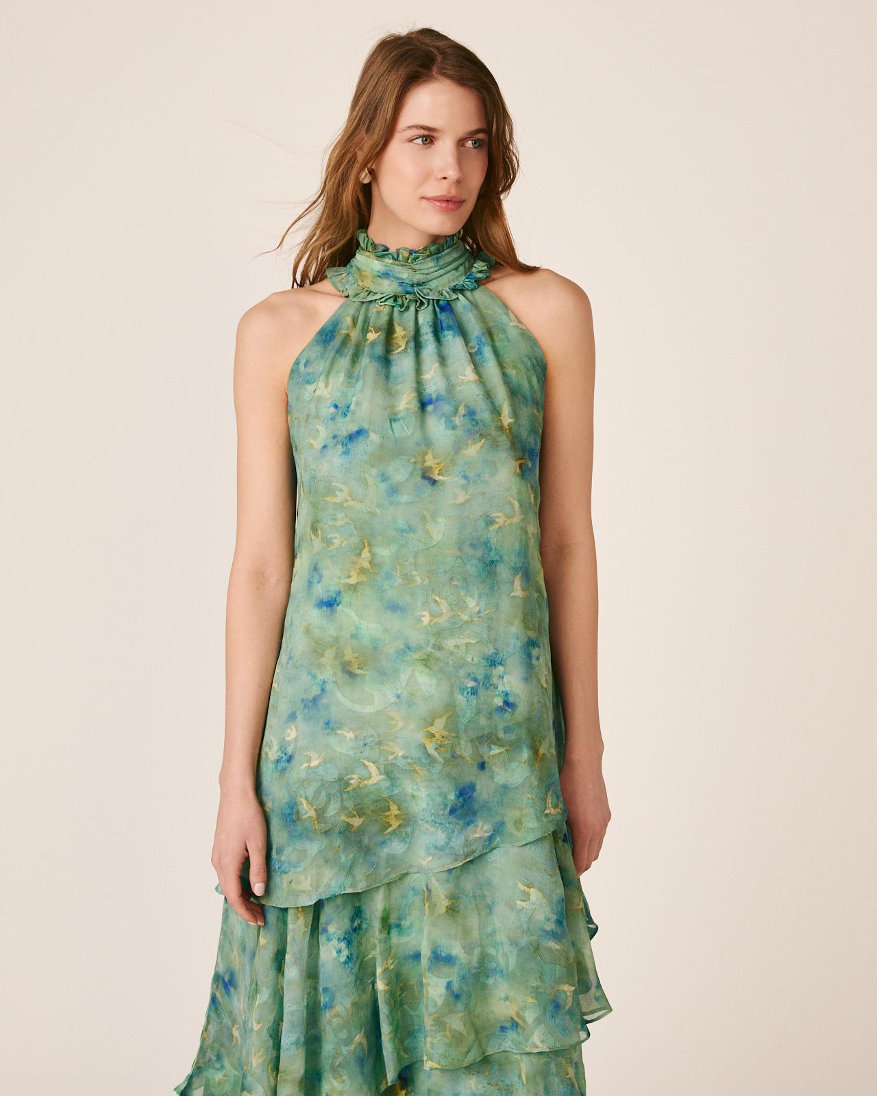 alma-en-pena-ruffle-chiffon-dress-midi-kleid-gr-n image 2