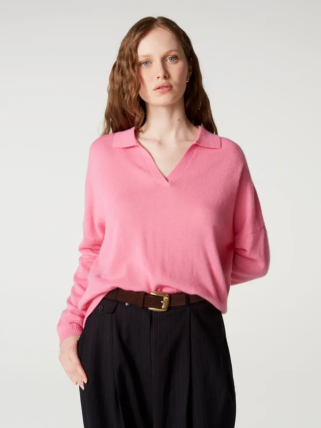 absolut-maya-kaschmir-pullover-damen-polokragen-oversize-pink image 1