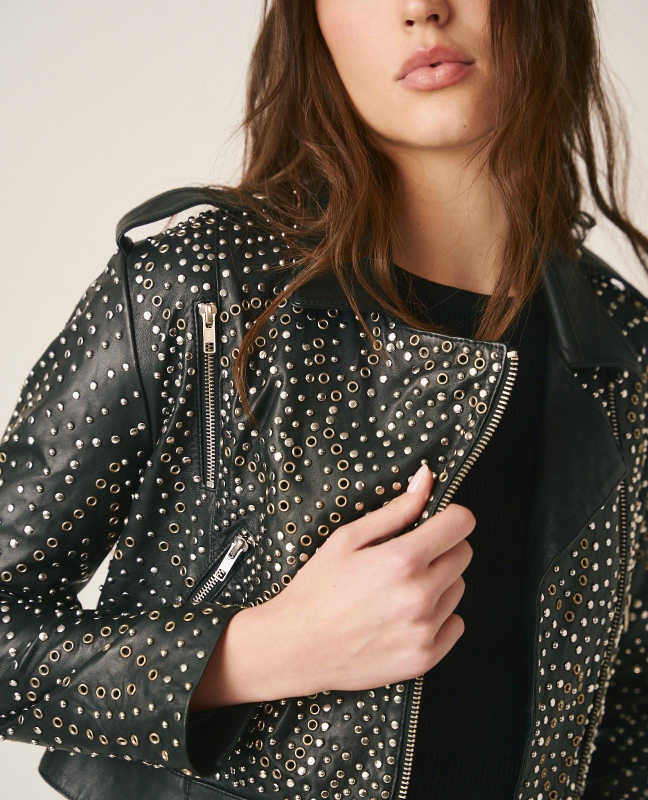 alma-en-pena-bikerjacke-mit-openwork-nieten-damen image 3