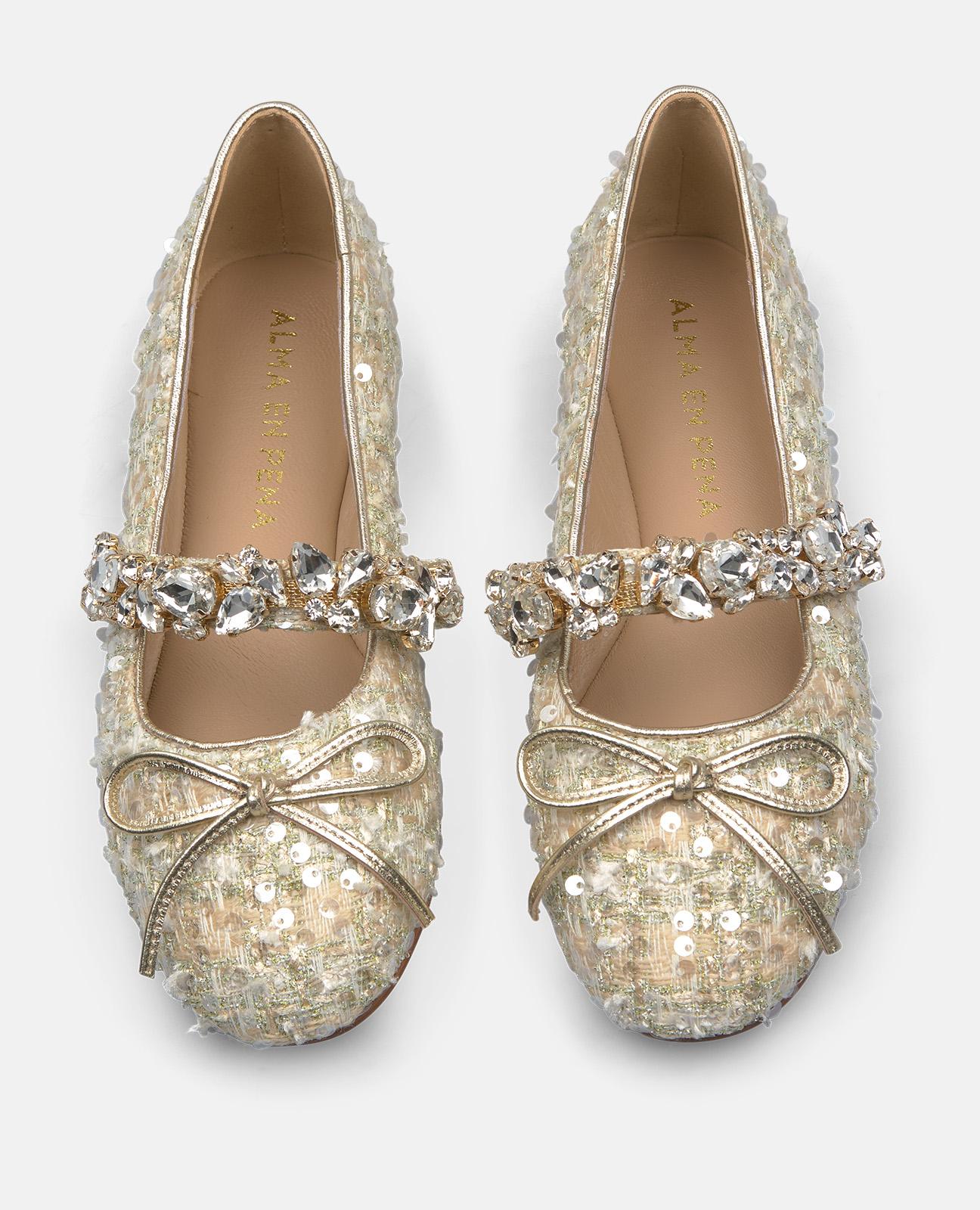 alma-en-pena-tweed-ballerina-gold-mit-strass-0-5-cm image 4