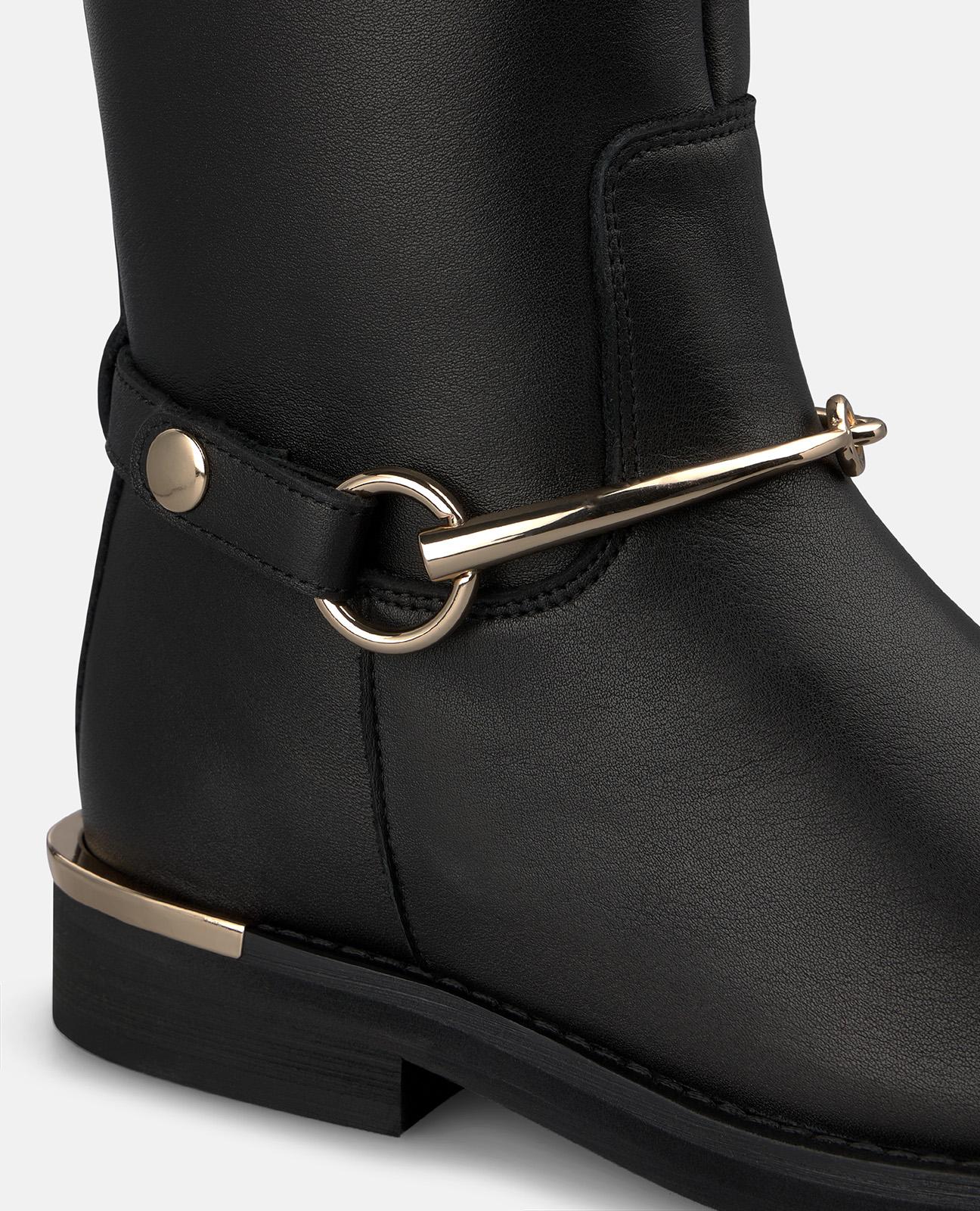 alma-en-pena-napa-leather-boots-flache-damen-stiefel-schwarz-3-cm-mit-zierriemen image 4