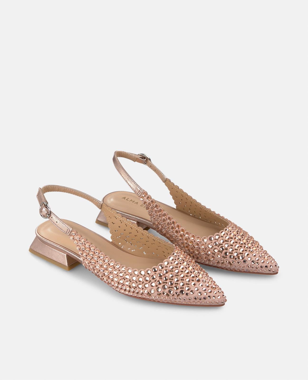alma-en-pena-spitzer-flacher-schuh-rosa-mit-strass-und-schnalle image 3