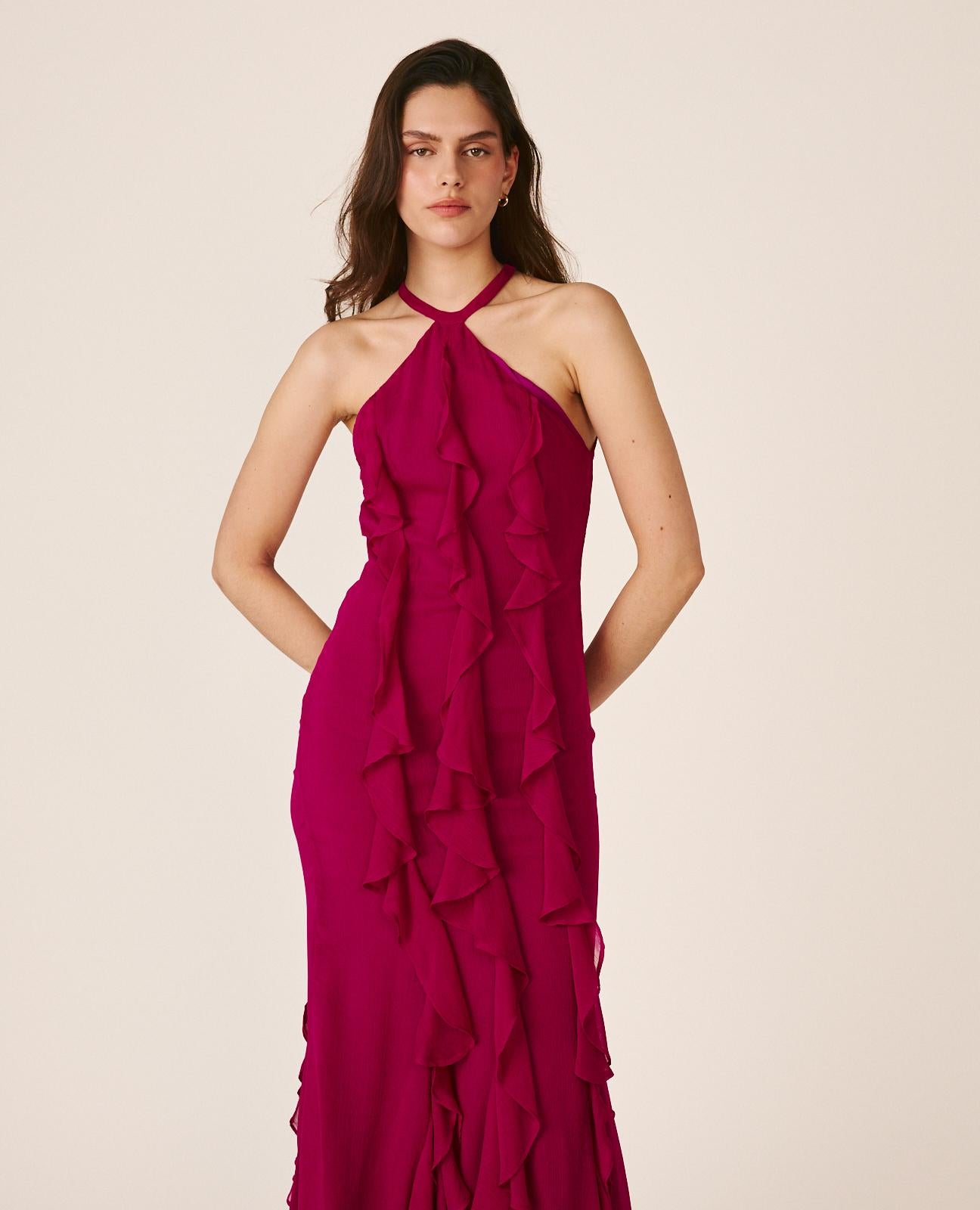 alma-en-pena-maxikleid-fuchsia-mit-neckholder-und-r-schen image 3