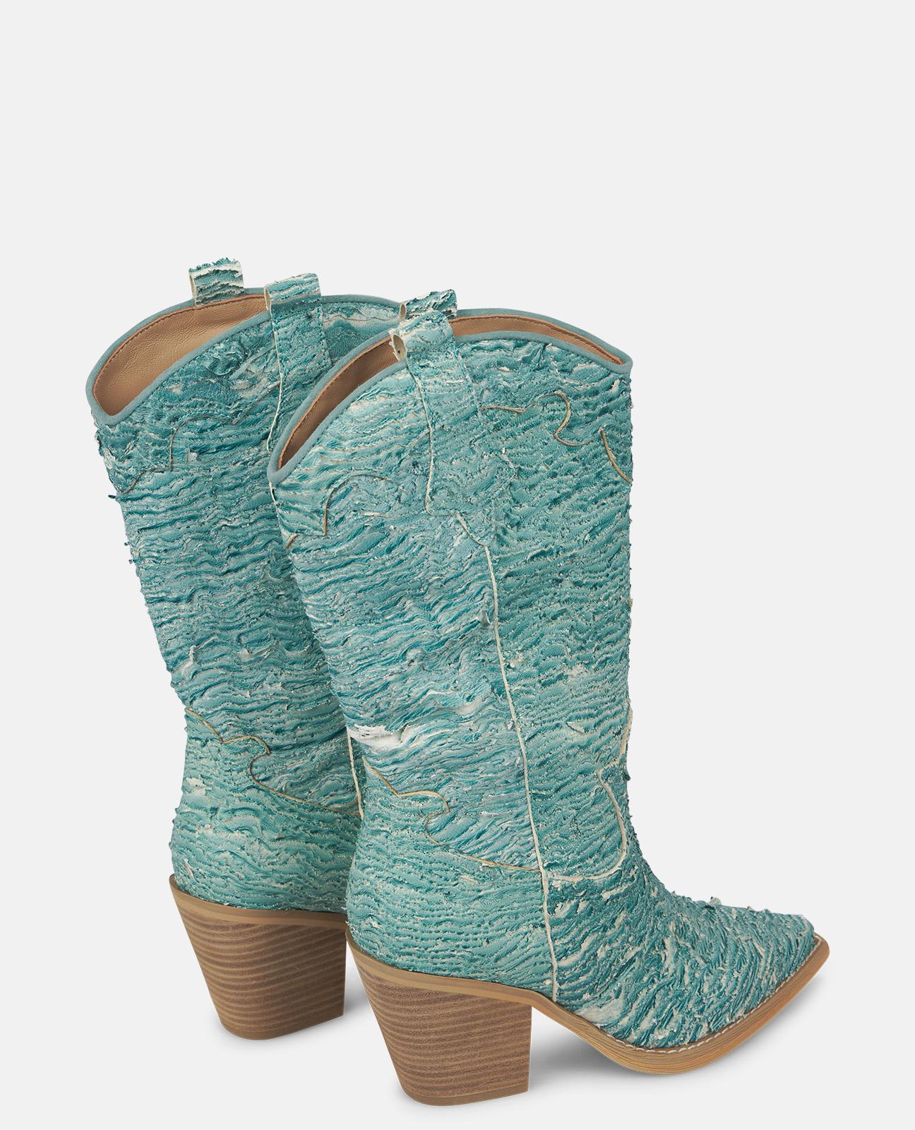 alma-en-pena-damen-halbstiefel-blau-stickerei-spitz-24-cm-schaft-8-cm image 3