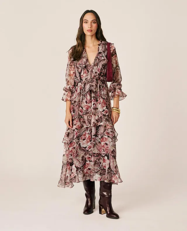 alma-en-pena-floral-chiffon-midi-dress-midi-kleid-rosa image 1