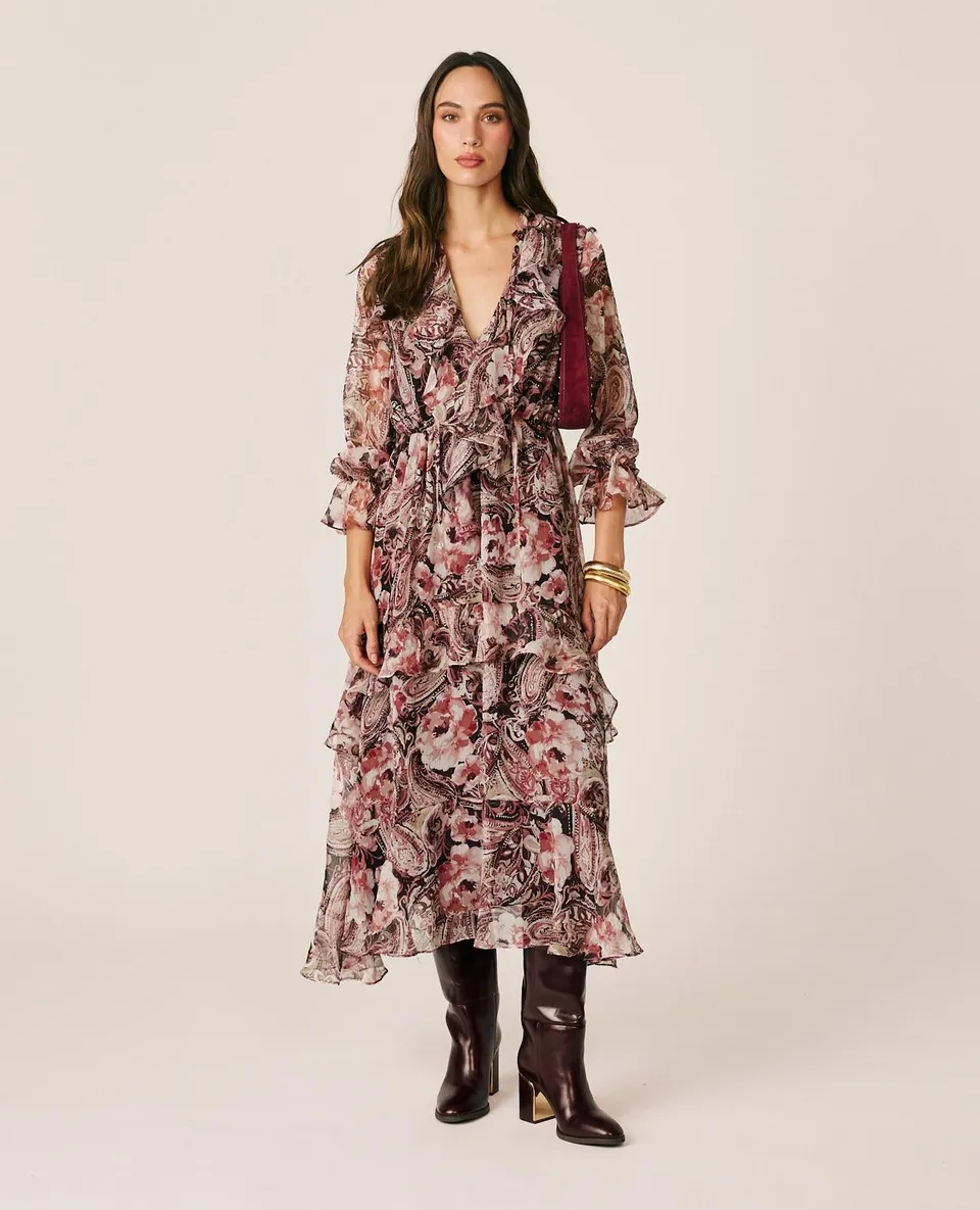 alma-en-pena-floral-chiffon-midi-dress-midi-kleid-rosa image 1