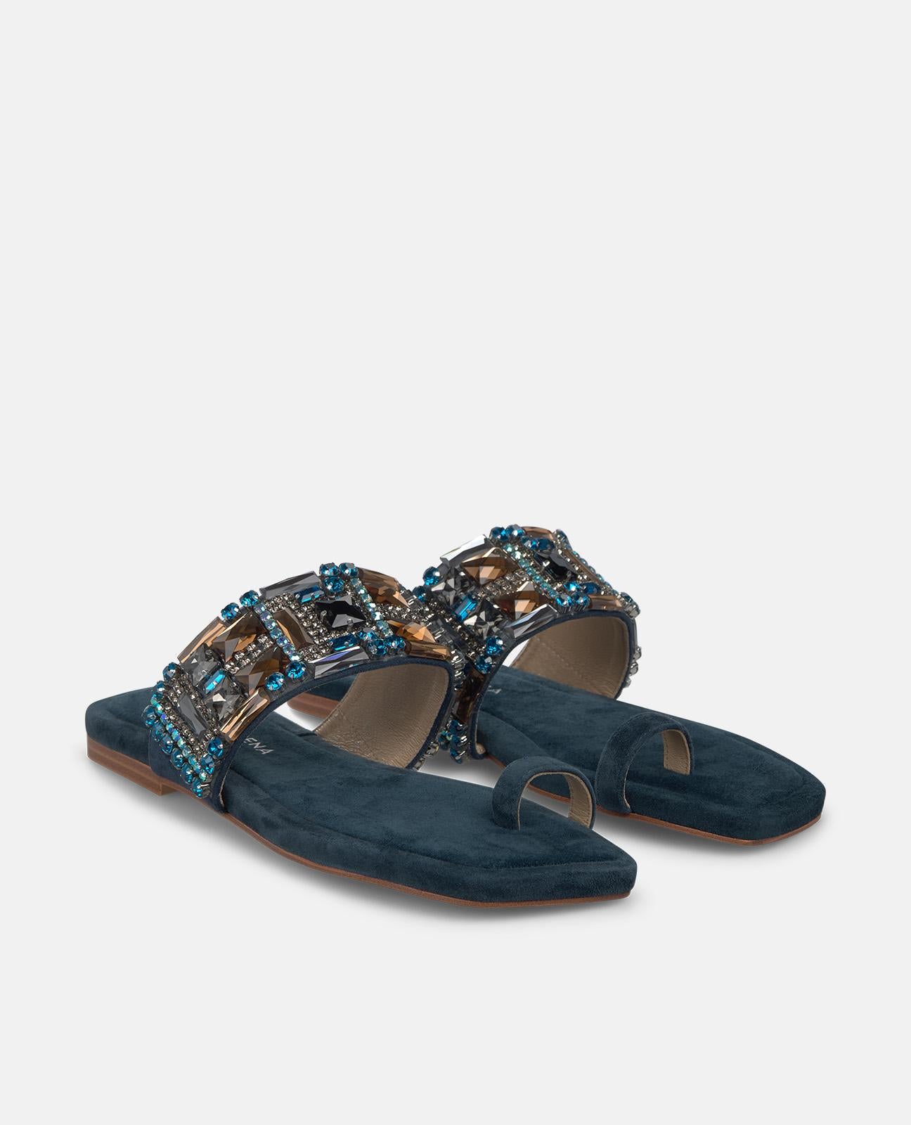alma-en-pena-flache-sandale-mit-strass-riemen-zehensteg-sandale-blau-2-cm image 2