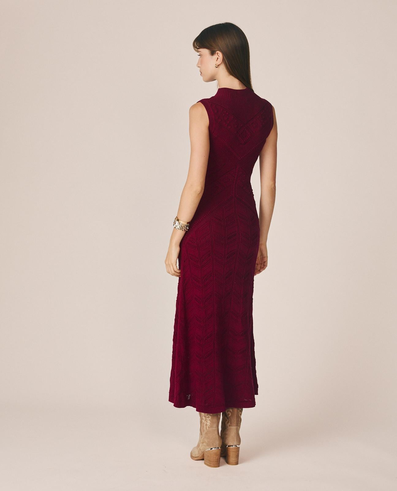 alma-en-pena-openwork-knit-maxikleid-bordeaux-100-baumwolle image 6