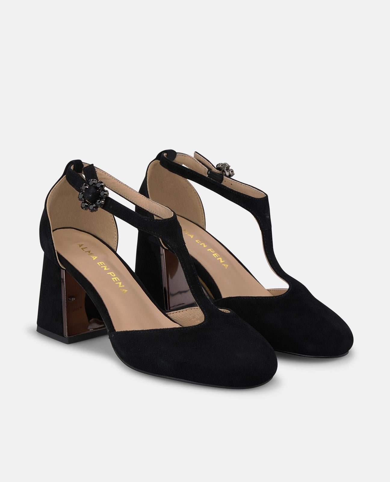 alma-en-pena-pumps-wildleder-schwarz-t-riemen-7-cm-blockabsatz image 2