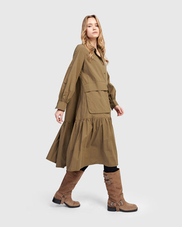 alembika-urban-legion-baumwoll-hemdblusenkleid-khaki-midi image 4