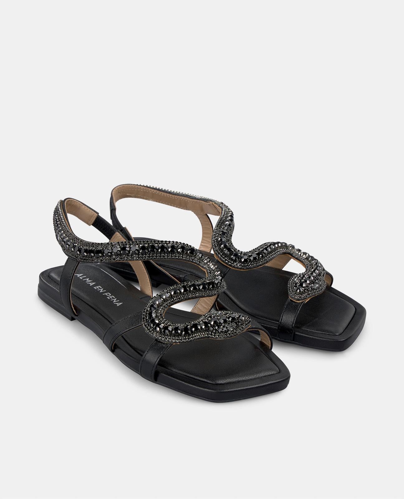 alma-en-pena-flache-sandale-snake-mit-strass-schwarz image 2