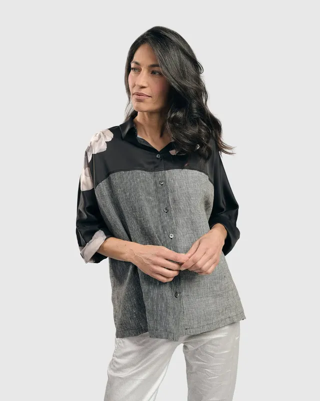 alembika-mia-rose-yoked-leinen-bluse-grey-mix image 1