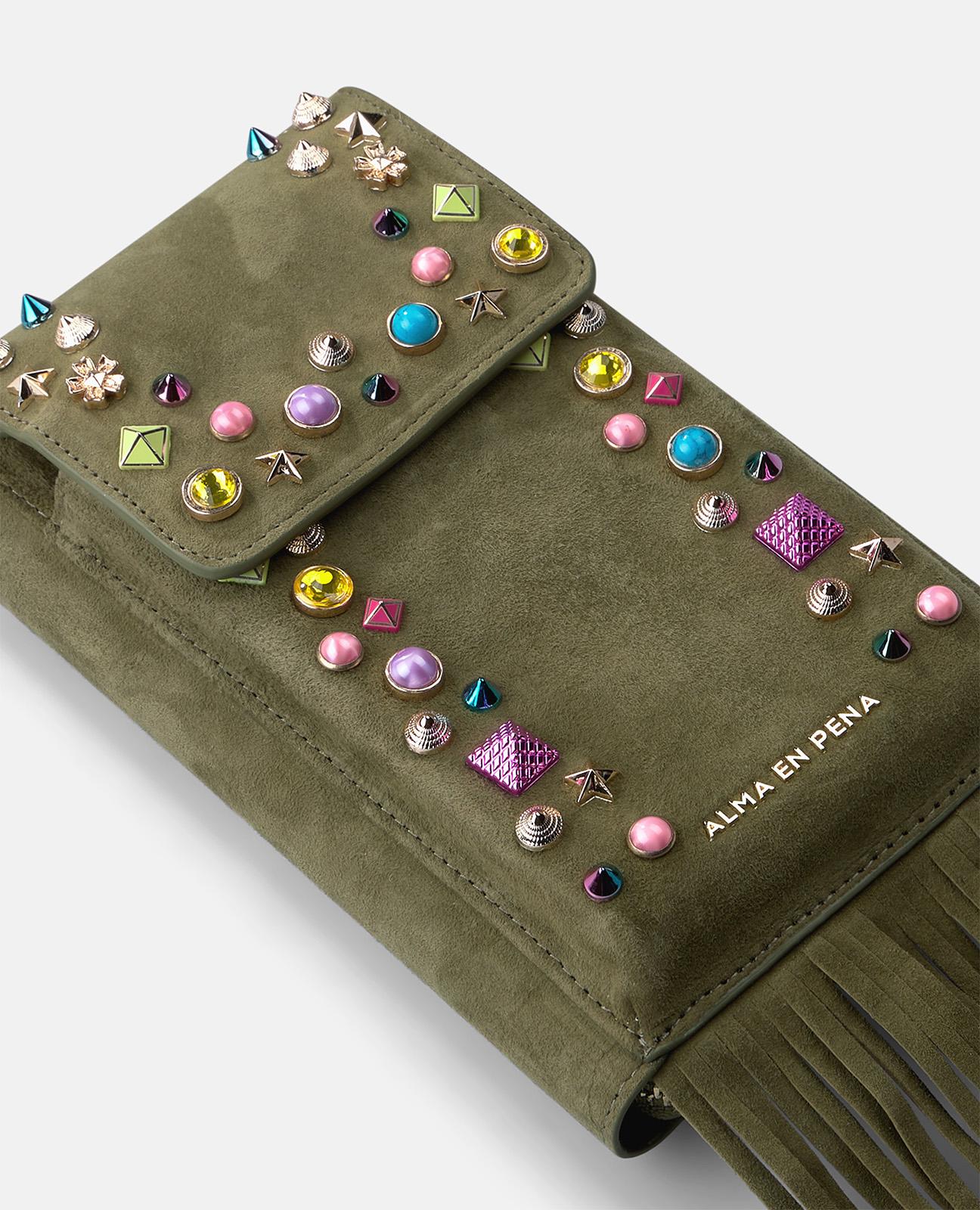 alma-en-pena-natalia-strass-clutch-kaki-leder-umh-ngetasche image 1