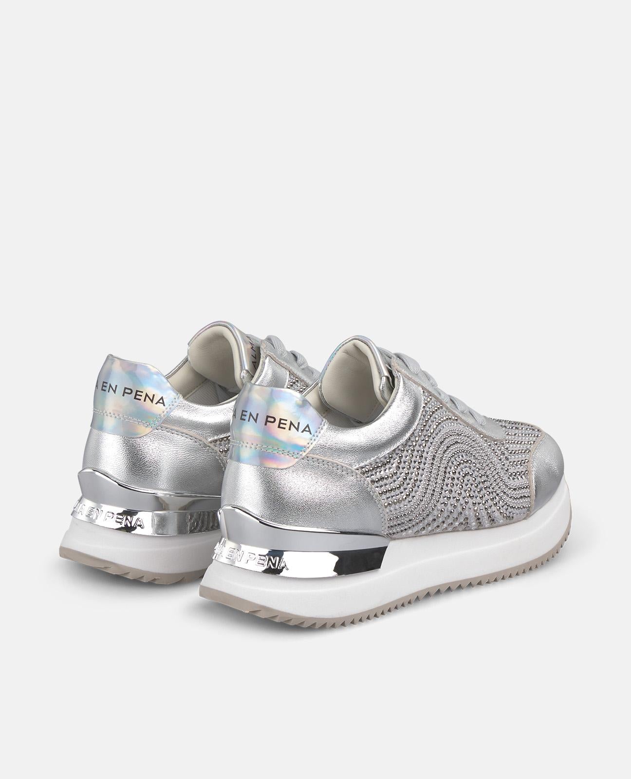 alma-en-pena-sneaker-mit-print-und-strass-schn-rer-silber-4-5-cm-plateau image 3