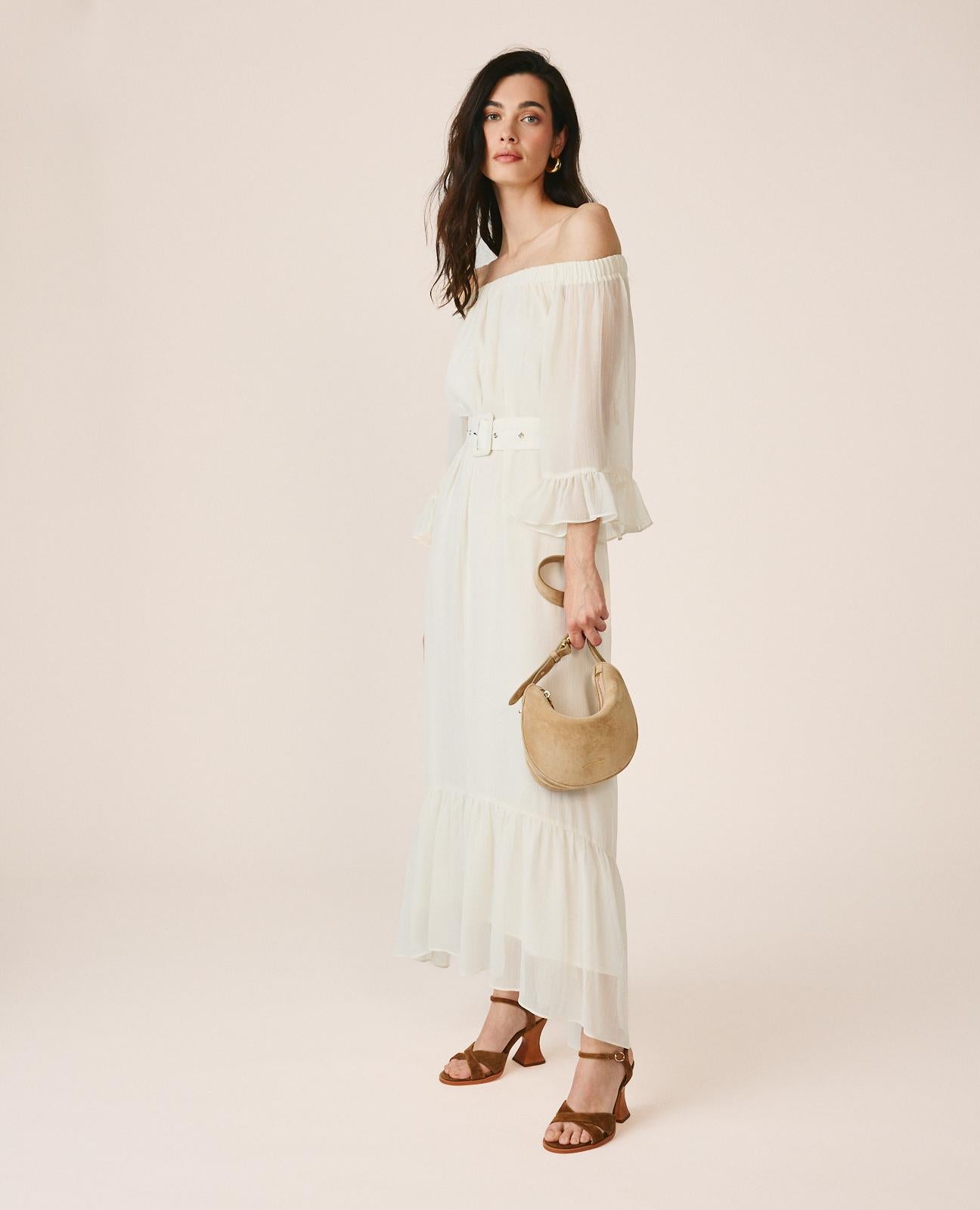 alma-en-pena-midi-kleid-mit-volant-rmeln-und-bardot-ausschnitt-in-wei image 5