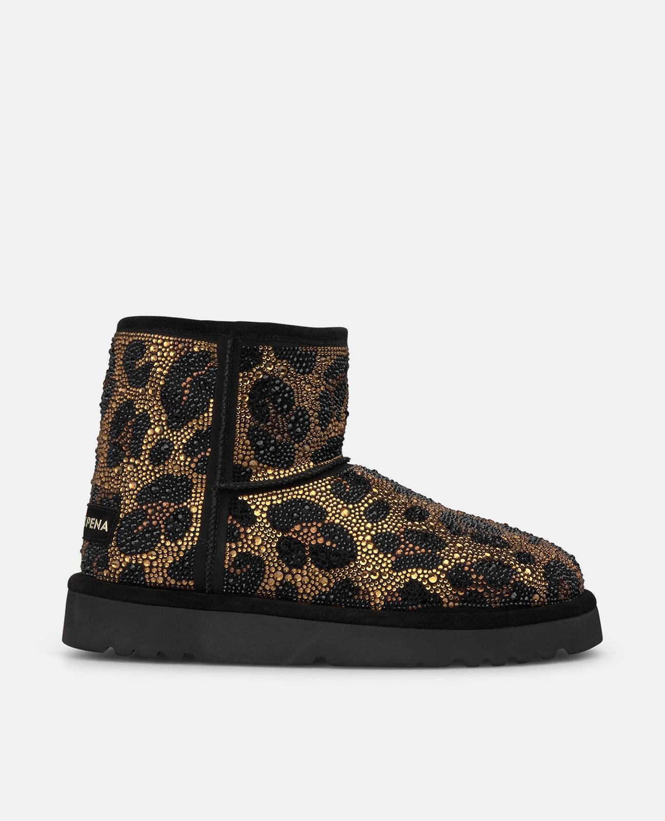 alma-en-pena-apr-s-ski-boot-schwarz-animal-strass-flache-boots-rutschfest image 1